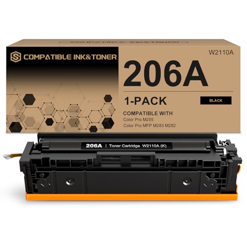 Image of 206A Toner Cartridges (with Chip) Works with HP Color Pro MFP M283fdw M283cdw, Pro M255dw M255nw, MFP M282nw M283 M282 M255 Printer | W2110A, 1 Pack Black