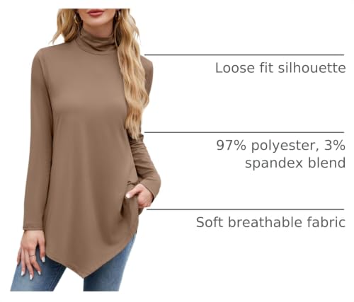 Image of JUSTFASHIONNOW Turtle Neck Shirts for Women Long Sleeve Fall Tunic Tops