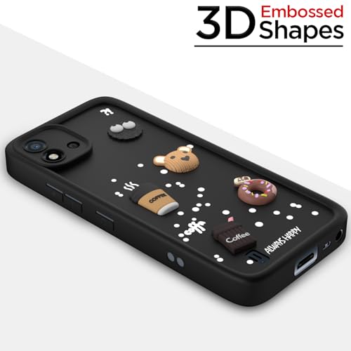 Image of Pikkme Back Cover for Realme C20 | Cute Fun Cartoon 3D Bear Silicone Full Body Protection Bumper Case (Black)