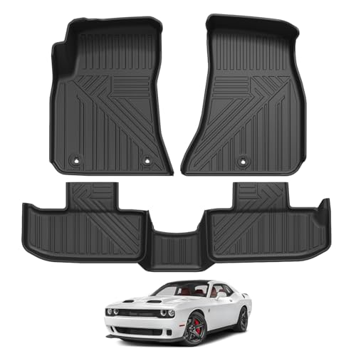 Falafa Floor Mats for 2016-2023 Dodge Challenger RWD All Weather Protection TPE Rubber Anti-Slip Floor Liners 1st & 2nd Row for Dodge Challenger Car Mats Accessories