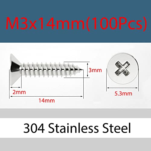 MOOPW Flat Head Wood Screws - 304 Stainless Steel Cross Head Countersunk Self Drilling Self Tapping Screws Fasteners M3 M4 M5 M6 - Image 2