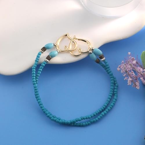 Image of Elastic Beaded Ankle Bracelets for Women Double Heart Layered Stretch Ankle Bracelets Waterproof Dainty Boho Beaded Anklets for Summer Beach Foot Jewelry