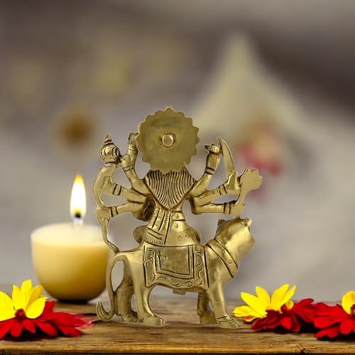 Image of 100% Pure Brass Maa Durga Devi Idol /Murti /Statue Sherawali Idol /Statue for Navratri Home Diwali Decoration and Diwali Gifts Height:- 4.49 Inches