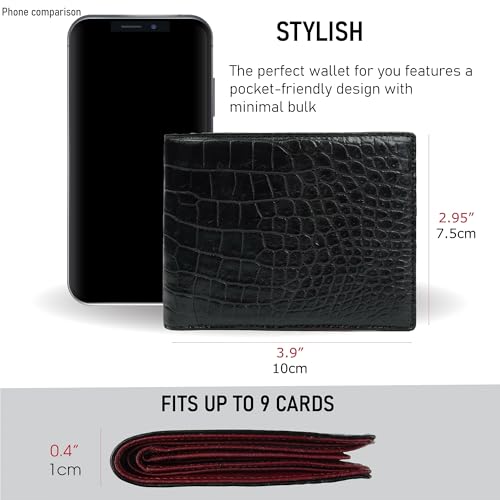 Image of HATA Men Leather Bifold Wallet RFID Blocking Front Pocket Exotic Billfold Handmade Gift For Birthday Wedding Anniversary Father's Day