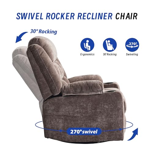 Image of Power Swivel Rocker Recliner Chair with Massage and Heat for Adults,Electric Glider Reclining Single Sofa Chair for Living Room,USB & Type-C Charging Ports, Infinite Position,Coffee