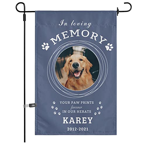 Custom Memorial Carden Flag, In Loving Memory of Loss Dog, Personalized Flag with Lost Pet Photo Name, Dog Cat memory Gifts for Patio Yard Lawn Outdoor Decoration, 12'' x 18'' Double Sides