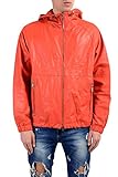 Hugo Boss 'Carbello Men's 100% Leather Orange Hooded Full Zip Jacket Size US S IT 48