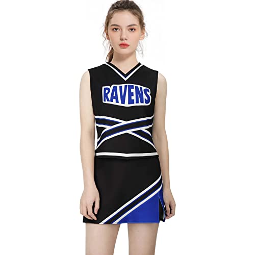 LIKUNGOU Femme Ravens Basketball Cheerleader Uniforme Pom-Pom Girl Costume Université Lycée Cosplay Tenue Costumes (L)