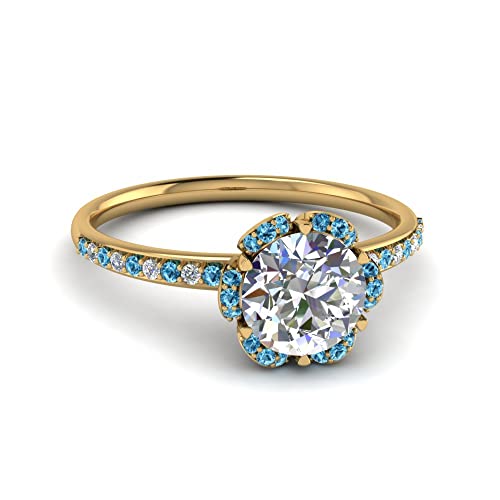 Image of 55Carat Choose Your Gemstone 6 Petal Ring Yellow Gold Plated Round Shape Halo Engagement Rings Well Shaped for Any Gift Giving Occassion Modern Style Enchating Women US Size 4 to 12