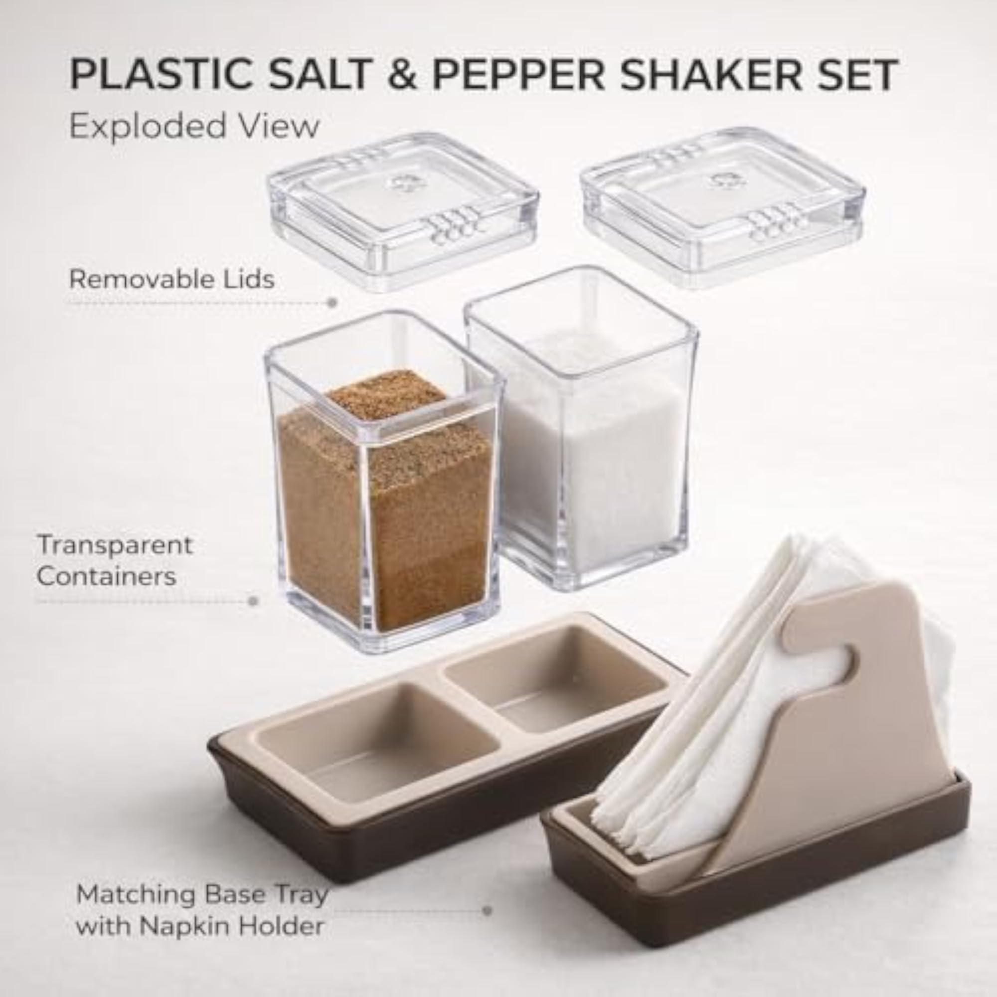 Plastic Salt & Pepper Shaker Set with Napkin Holder
