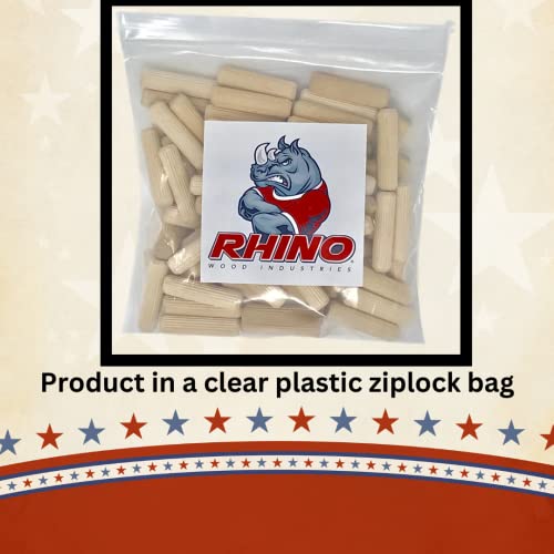 3/8" x 2" - 100 Pack Wooden Dowel Pins - Kiln Dried, Fluted, and Beveled (3/8" x 2", 100pk)