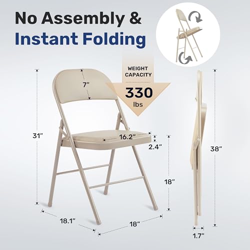 Image of Simple Deluxe Dining Chairs Set of 4, Leather Cushion Foldable Contemporary Kitchen Side Chair with Padded Back & Sturdy Metal Legs, Upholstered Seat for Home /Living Room /Bedroom /Cafe, Tan