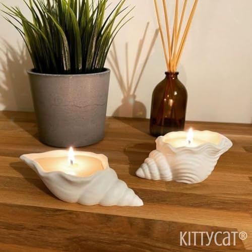 Image of Kitty Cat Aesthetic Soy Wax Scented Candles | Reusable Concrete Sea Shell Jars | Vanilla Aroma | 12+ Hours Burn Time | Perfect Home Decor for Bedroom, Office & Hostel (Beach Shell Candle)