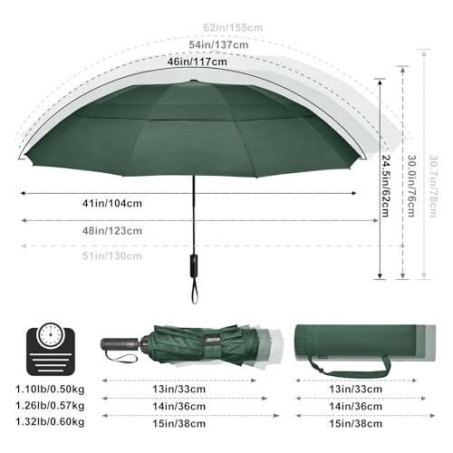 G4Free 42/54/62 Inch Folding Umbrella, 10 Ribs Large Double Vent Canopy Compact Umbrella, Auto Open/Close Heavy Duty Windproof Waterproof Rain Umbrella