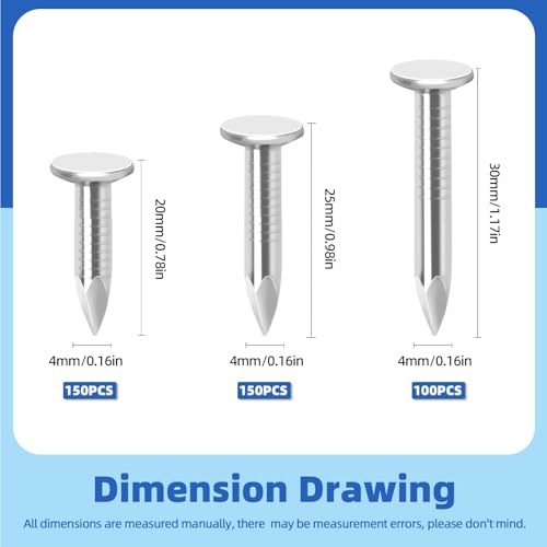 Glarks 400 Stück verzinkte Dachpappnägel-Set, 1,9 cm, 2,5 cm, 3,8 cm, Dachpappe, Schiefernägel für Schuppen, Dach, Dachpappe, Schieferbretter