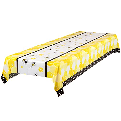 ROYAL BLUEBONNET Bee Tablecloth Set of 2 Disposable Bee Plastic Tablecloth for 6 or 8 Foot Tables Rectangle 108x54 Inch