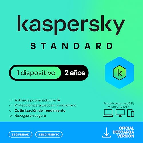 Kaspersky Standard Anti-Virus 2026 | 1 dispositivo | 2 años | Seguridad Avanzada | Protección Bancaria en línea | Optimización del rendimiento | PC/Mac/Móvil | Código por email