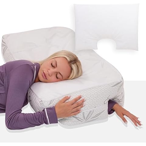 Wife Pillow Combo - Cooling Shredded Memory Foam Arm Pillow : White & Down Alternative Topper : White/Beige - Medium Soft Arm & Body Positioning Pillow & Medium Support Topper with Zipper Cover