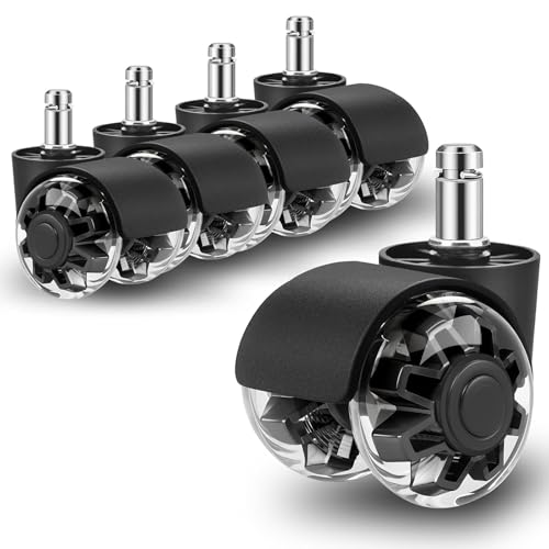 Juego de 5 ruedas para silla de oficina, 11 x 22 mm Ruedas Giratorias de 360°, diseño de doble rueda, rueda silla gaming Diseño universal, para Suelos Duros, Parquet (black)