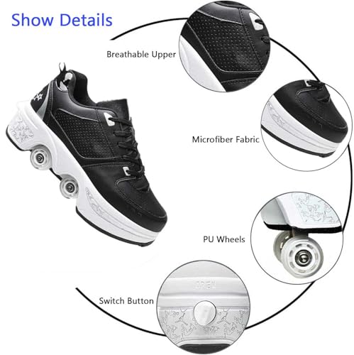 Roller Skate Shoes for Men, Double-Row Deform Wheel Automatic Walking Shoes, Retractable Roller Skate, Shoes with Wheels, Skating Shoes for Outdoor Fun & Fitness 6