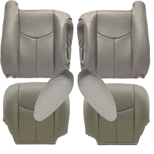 GXARTS Driver and Passenger Side Bottom Replacement Leather Seat Cover and Top Lean Back and Armrest Cover #922/92i Light Gray Fit for Chevy Tahoe Suburban Avalanche Silverado Yukon Sierra 2003-2006