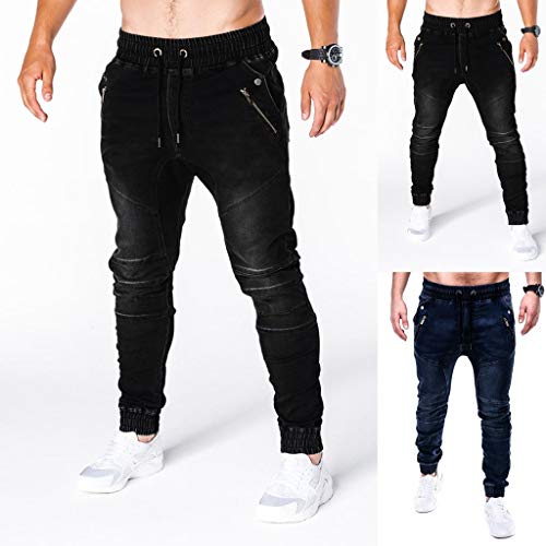 Men's Slim Tapered Jeans Y2k Fashion Elastic Waist Drawstring Washed Skater Denim Pants Stretch Joggers Hip Hop Jeans2