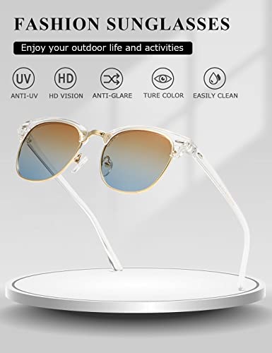 Image of AEVOGUE Polarized Semi Rimless Sunglasses for Men Women, Retro UV400 Sun Glasses for Driving Outdoor