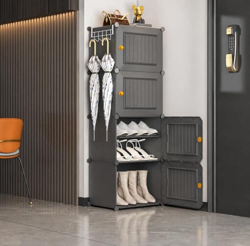 Image of Mevigo 8-Tier Shoe Rack with 4 Doors| Holds 16 Pairs |Waterproof & Dustproof Modular Plastic Shoe Cabinet| Foldable Stackable Shoe Organizer with Metal Frame |Space Saving Storage for Home,Entry Way
