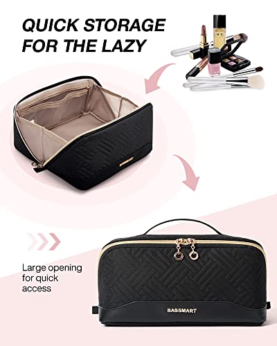 Image of BAGSMART Makeup Bag Cosmetic Bag, Travel Makeup Bag,Water-resistent Makeup Bags for Women Portable Pouch Open Flat Make Up Organizer Bag for Toiletries, Brushes Black