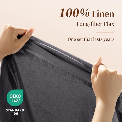 Image of 100% Pure Linen Sheet Set for Hot Sleepers, Breathable Natural Linen Sheets 4pcs, Bedding Set Deep Pocket Up to 16 inch Moisture-Wicking, Softens with Every Wash (Dark Gray Queen)