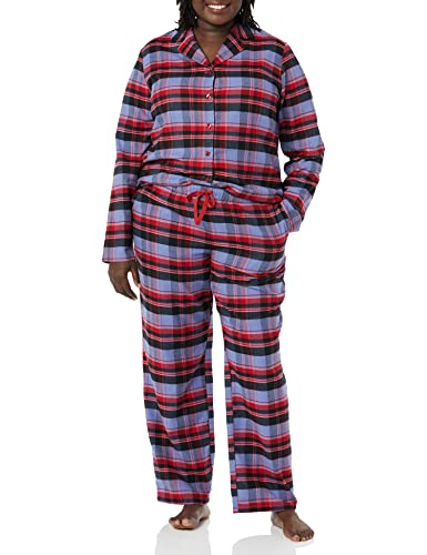 Image of Amazon Essentials Women's Flannel Long-Sleeve Button Front Shirt and Pant Pajama Set