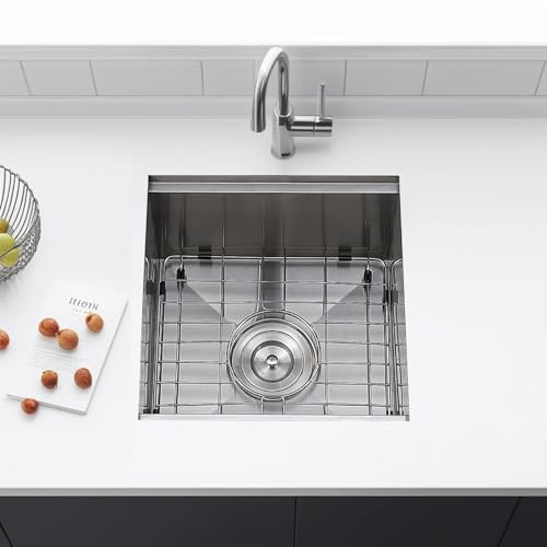 KINGO HOME 15 inch Stainless Steel Bar Sink, Undermount Workstation RV Bar Sink Single Bowl Small Kitchen Sink Wet Bar Prep Sink with Cutting Board, Stainless Steel Grid, Strainer Drain with Lid