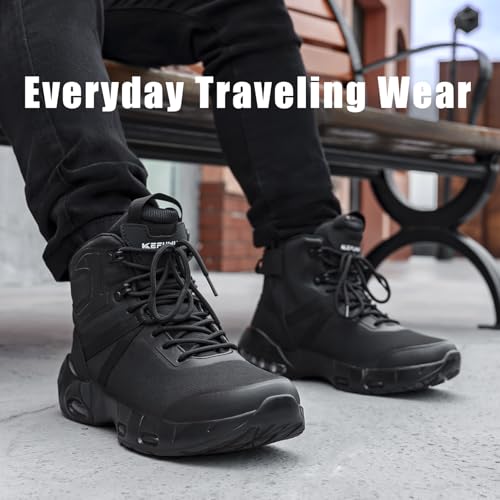 Image of Military Tactical Boots Men Wide Waterproof 6 Inches Lightweight Durable Side-Zip Combat Boots Work Hiking Non Slip Boots