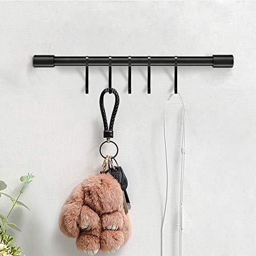 Miaohui Kitchen Rail With Hooks, Pan And Pot Hangers For Kitchen Wall Mount, Kitchen Utensil Rack With Removable S Hook, Aluminum (17.3Inch_Black_5Hooks) #TOP3