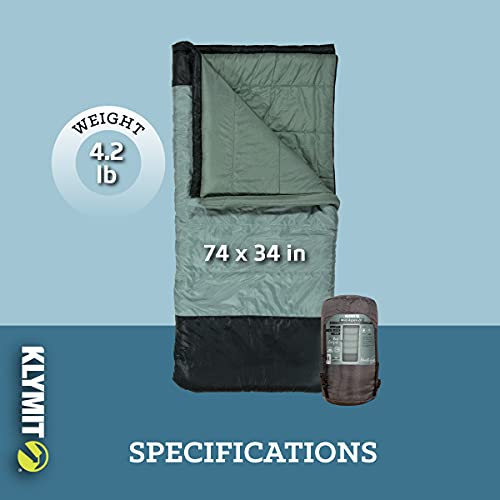 Klymit Wild Aspen Lightweight Rectangle Sleeping Bag, 20°F Sleeping Bag For Camping, Hiking, And Backpacking In Cold Weather, Green #TOP3