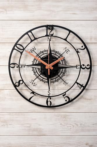 Image of PRAMUKH FASHION Wall Clock Stylish Metal Analog Wall Clock for Living Room, Bedroom, Office, Kitchen, Home and Hall | Antique Fancy Big Size Modern Wall Watch (ST-6 Black, 14 INCH)