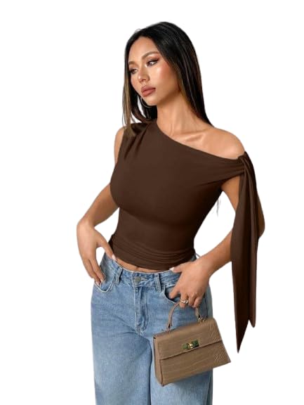 tivante Solid One Shoulder Top for Women Stylish Western | Sleeveless top for Women | Korean top | Crop top for Woman-picture-23