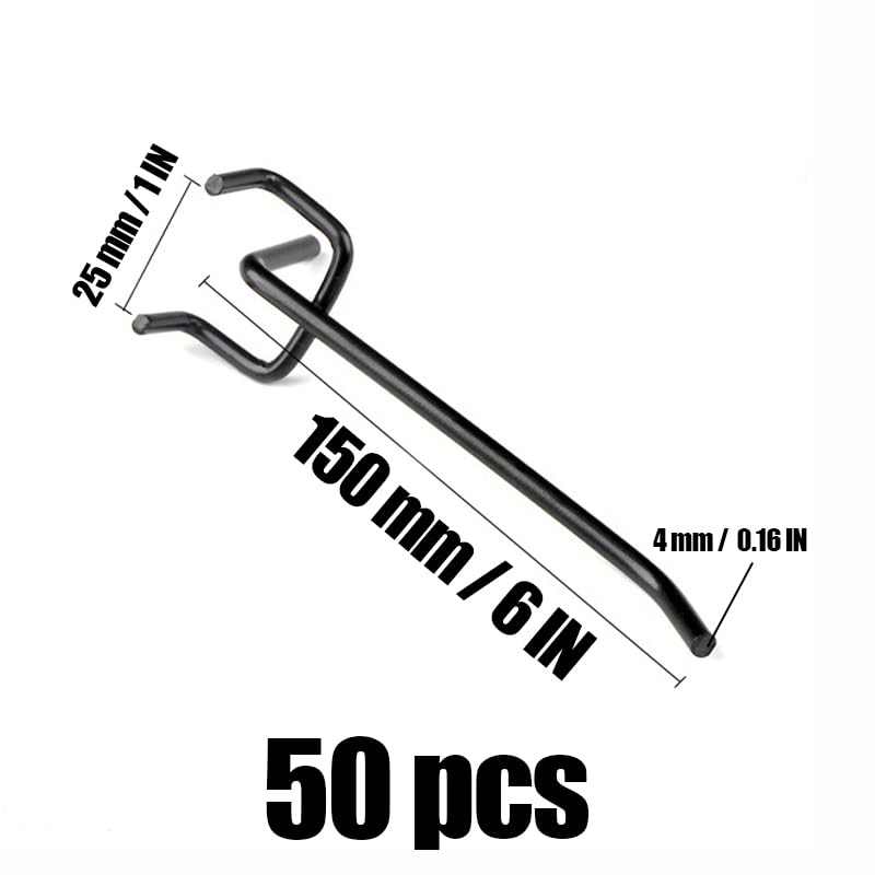 Quweiz 50Pcs Pegboard Hooks, 6 Inch PegBoard Shelving Hook Heavy Duty Peg Wall Hooks Fit 1/4