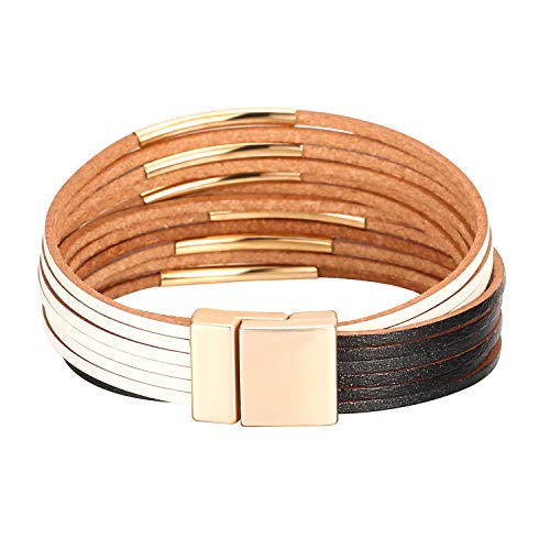 Image of Fesciory Leather Wrap Bracelets for Women, Boho Leopard Multi-Layer Crystal Beads Cuff Bracelet Jewelry