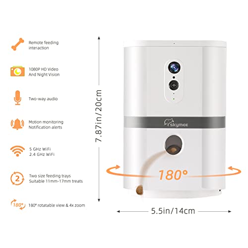 SKYMEE Petalk AI II Dog Camera Automatic Treat Dispenser, 5G WiFi Full HD Pet Camera with 180° Pan Full-Room View,Night Vision,Two Way Audio for Dogs and Cats,Compatible with Alexa (Support 5G WiFi) SKYMEE Petalk AI II Dog Camera Automatic Treat Dispenser, 5G WiFi Full HD Pet Camera with 180° Pan Full-Room View,Night Vision,Two Way Audio for Dogs and Cats,Compatible with Alexa (Support 5G WiFi)