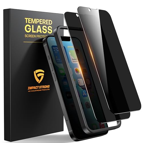 ImpactStrong Anti-Spy Privacy Screen Protector for iPhone 16e / iPhone 13 / iPhone 13 Pro (6.1-Inch) 9H Tempered Glass Shatter-Resistant Anti-Scratch Easy Install Kit Case Friendly 2-Pack