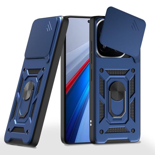 Image of Pikkme Back Cover for iQOO 13 5G | D10 Tough Armor | 360 Protection Case | Sliding Camera Shield Cover & Ring Holder Stand Bumper Case (Blue)