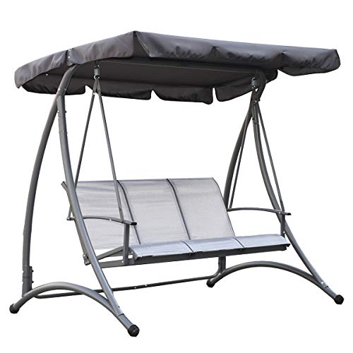 Angel Living 3 Seater Swing Chair Garden Swing Textilene for Outdoor Garden Patio Balcony Poolside Park 195x122x168cm