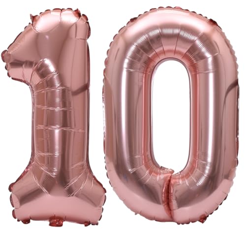 Image of Number 10 Balloon Foil Mylar Balloons for Birthday Party Decoration (Rose Gold, 32 Inch)