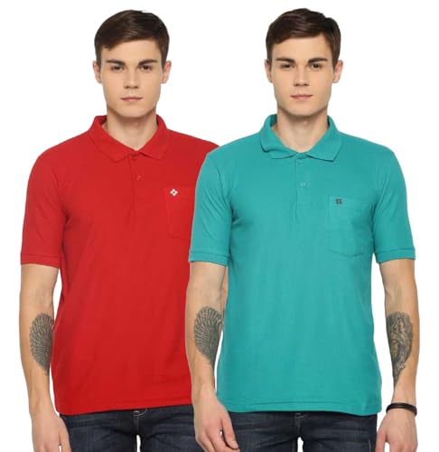 Image of Dollar Men's Pack of 1 Solid Cotton Blend Polo Neck T-Shirt