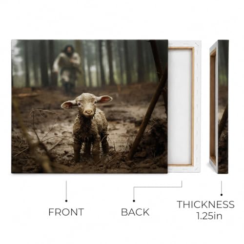 Image of GUN SUPPLIES OUTLET LLC Jesus and Lamb Canvas Wall Art Jesus Running After Lost Lamb Picture Wall Art Christian Home Decor 12x16 inch