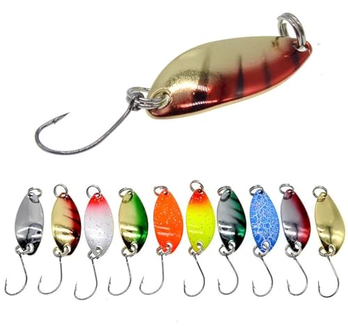 KTGCOZS Pack of 10 Micro Metal Spoon Fishing Lure Trout Bass Fishing Tackle 1/8oz 3g