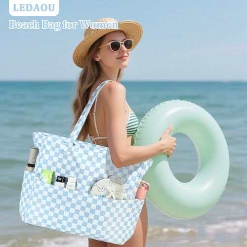 Image of LEDAOU Beach Bag Waterproof Sandproof Women Beach Tote Pool Bag with Zipper for Swim Gym Grocery Travel with Wet Pocket | Sandproof