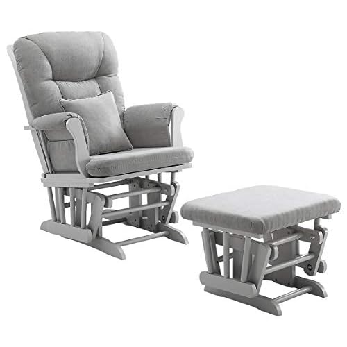 Angel Line Monterey Glider & Ottoman, Grey Finish – Grey Cushion