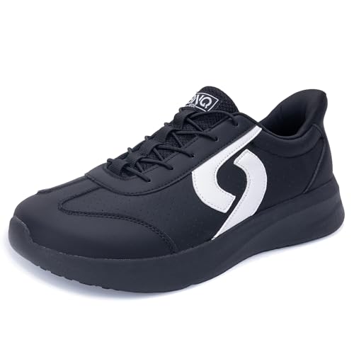 Image of Men's Wide Walking Shoes Tennis Minimalist Sneakers Zero Drop Slip On Comfortable Shoes for Plantar Fasciitis Orthotic Work Standing All Day Blackwhite US 9